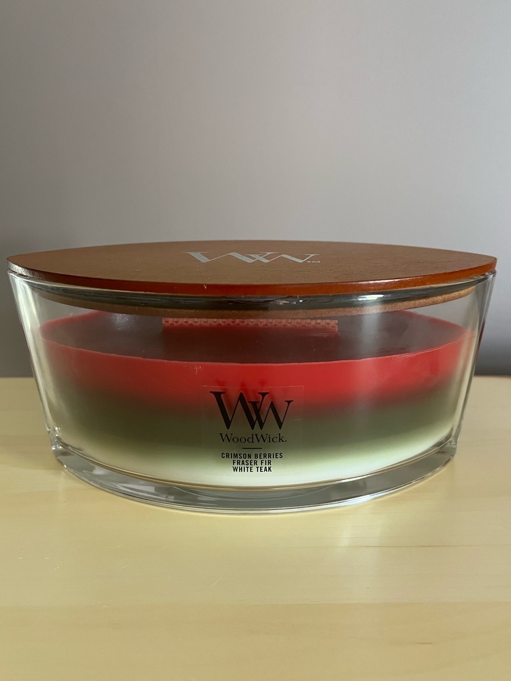 WoodWick Trilogy Crimson Berries Frasir Fir White Teak Crackling Candle